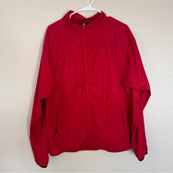 Bearded Goat Mens L Jacket Red Zip Hooded Windbreaker - Picture 1 of 3